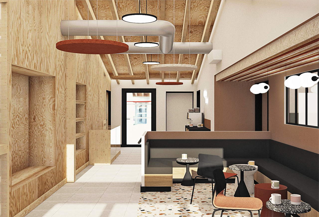 Restructuration et optimisation d'une Association. Création d’une zone de convivialité dans des teintes chaudes et enveloppantes afin de faciliter les échanges.