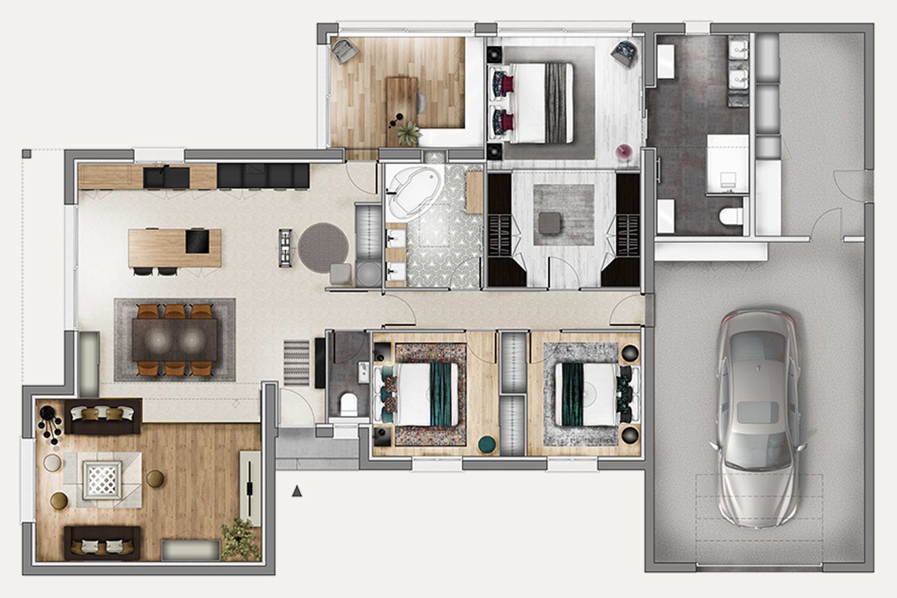 Demeure Sainte-Eulalie - Extension et restructuration complète d'une maison, avec création d'agencements sur-mesure - plan